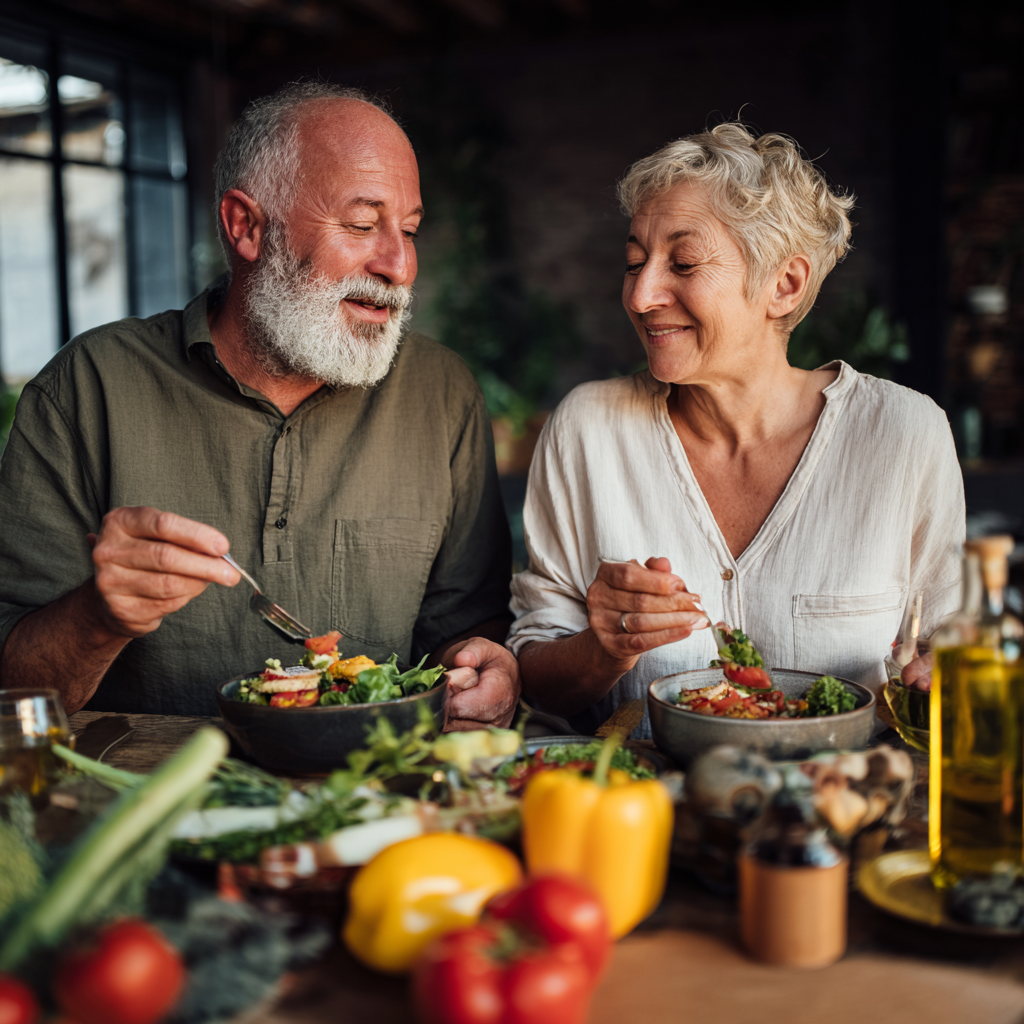 Illustration showing healthy digestive system of middle-aged adults